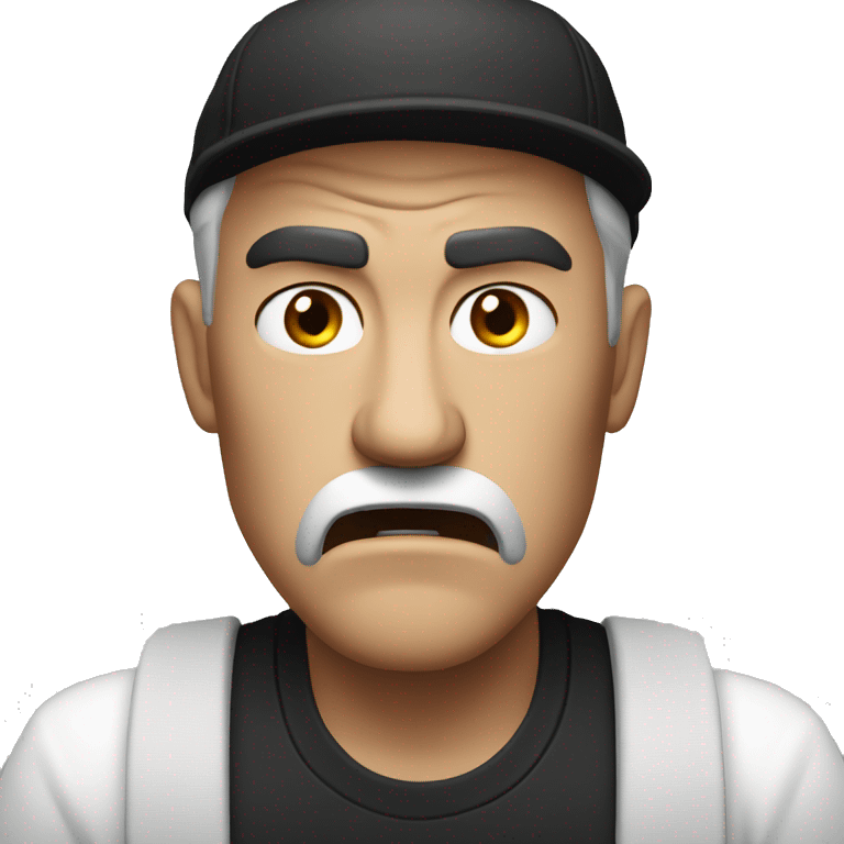  angry man wearing a black cap and a white shirt , with furious expression  emoji