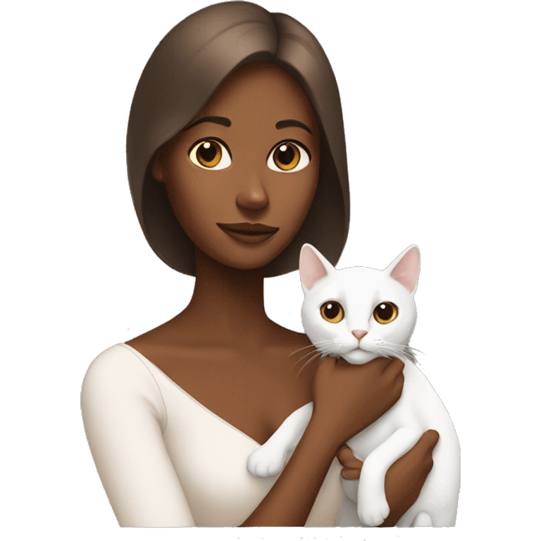 brown skinned lady holding white cat  emoji