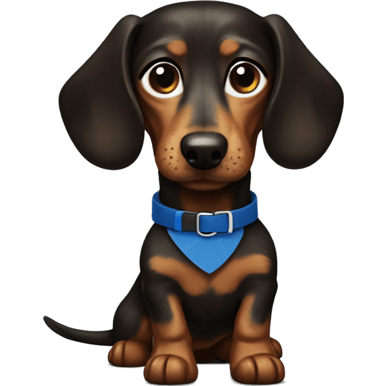 Dark fur Dachshund with long legs in blue collar  emoji