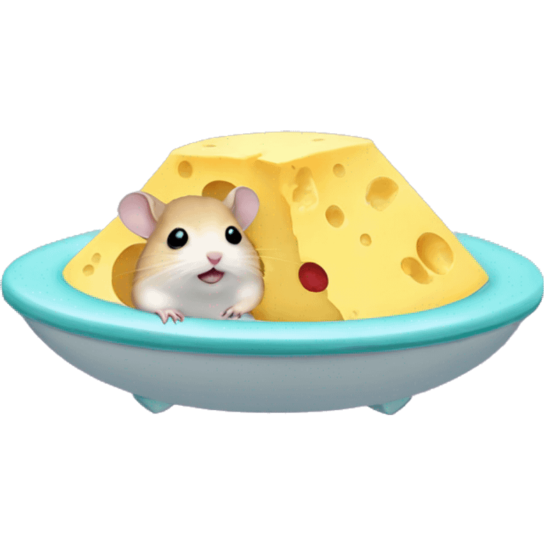 alien hamster in a ufo abducting cheese emoji