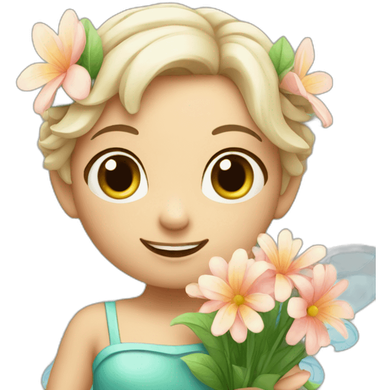 Flower fairy holding flower bouquet  emoji