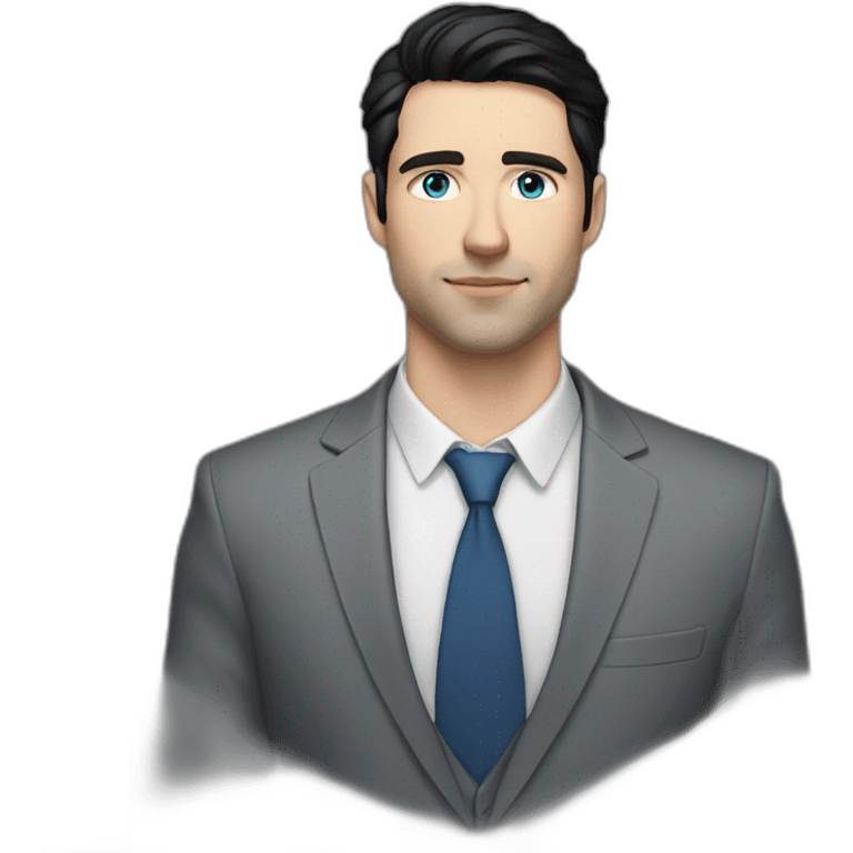 man, blue eyes, 30 years old, white skin, black hair, blazer with t-shirt, good looking emoji