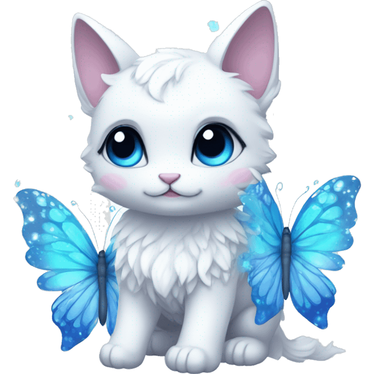 Edgy Cute Cool Kawaii gorgeous sparkly ethereal white fantasy animal with blue eyes sona with flowers and butterflies emoji