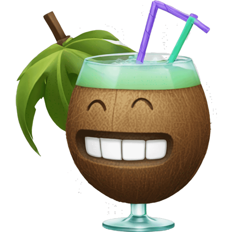 Coconut smiling and drinking cocktail  emoji