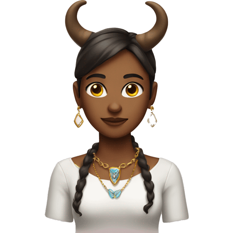 A brunette girl with a necklace that says Sara and with horns emoji