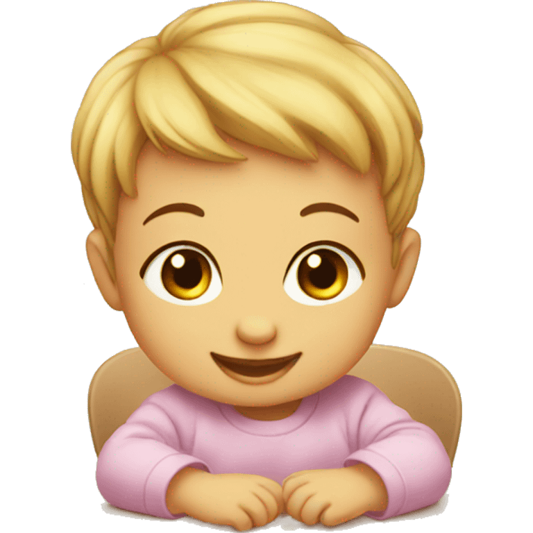 A baby smiling over a table emoji