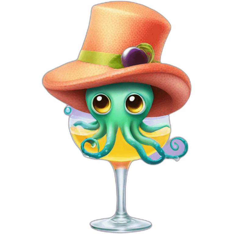 Squid wearing a cocktail hat emoji