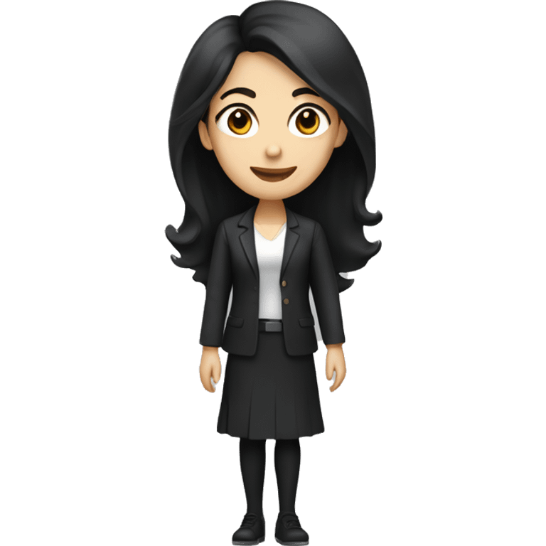 female Teacher with black hair and white skin and black shirt with long hair and brown eyes emoji