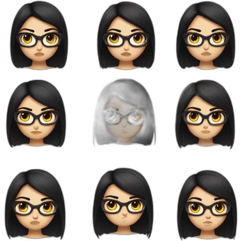 girl-glasses-anger-black straight hair-wirte skins-dark eyes-smal eyes emoji