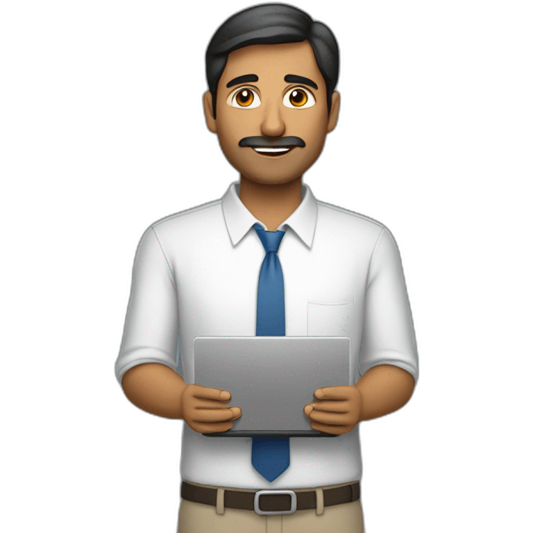 Indian white man with computer with taking lot of responsibility of work and family emoji