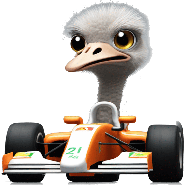 Ostrich in a f1 car emoji