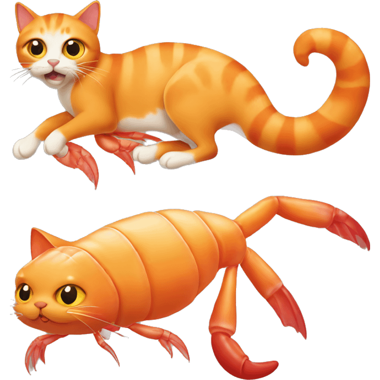 orange cat with a crustacean shrimp body emoji