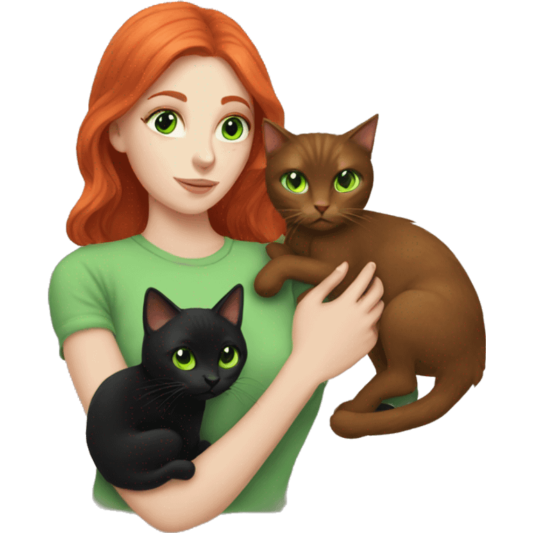 Red head girl with green eyes holding black cat  emoji