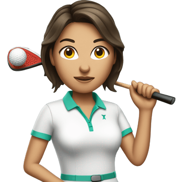 Brunette women wearing golf dress holding golf club emoji