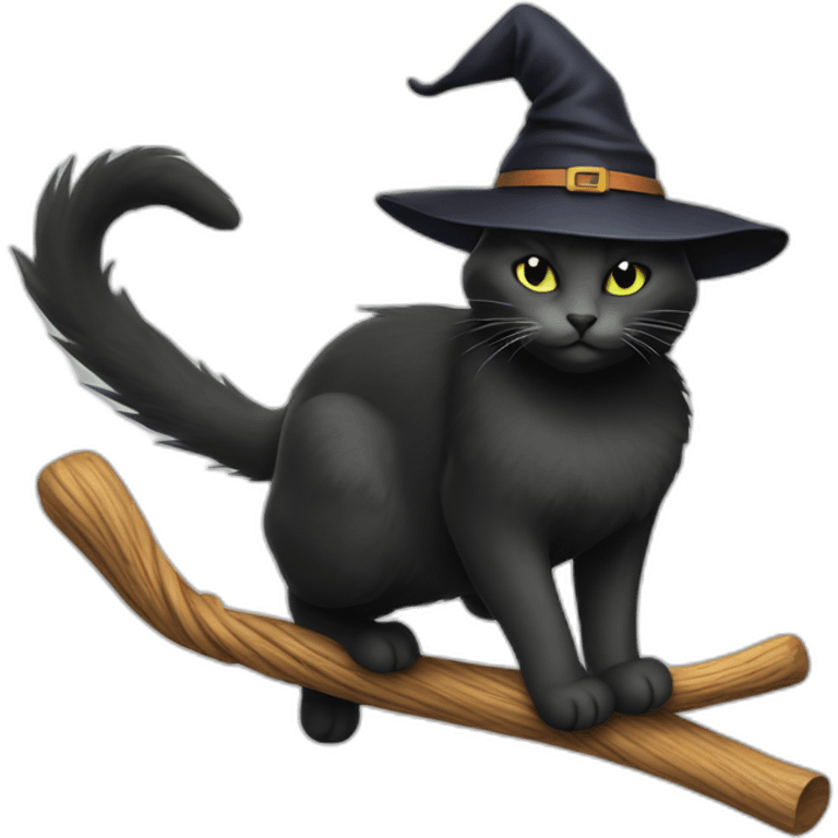 Witch cat on broomstick emoji