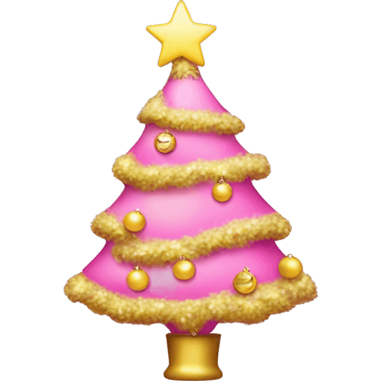 Pretty Christmas tree pink ornaments yellow star emoji