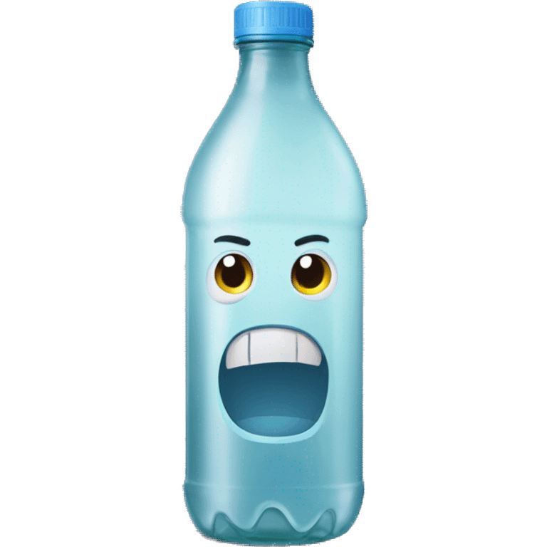 A plastic bottle with an evil expression on it emoji