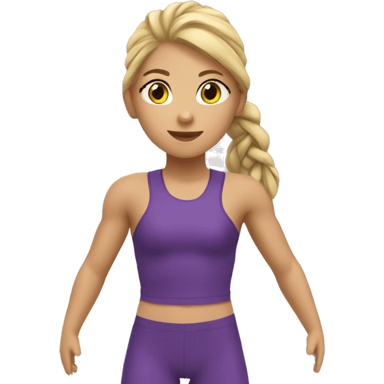 girl in purple sportswear training on the mat emoji