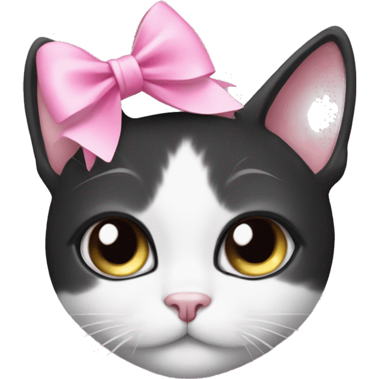 black and white cat with pink bow and long eyelashes  emoji