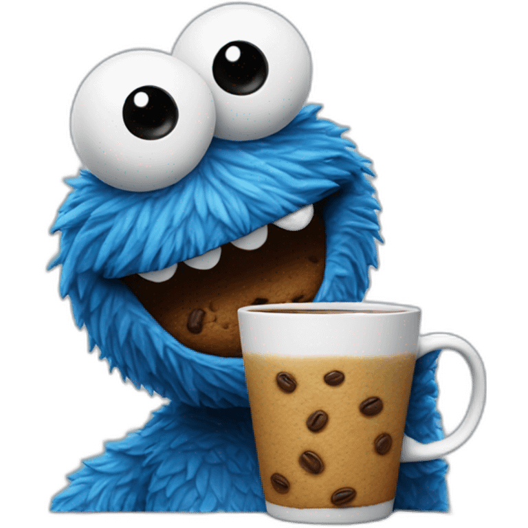 cookie monster with a cup of coffee emoji