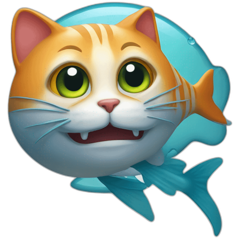 Un chat sur un poisson emoji