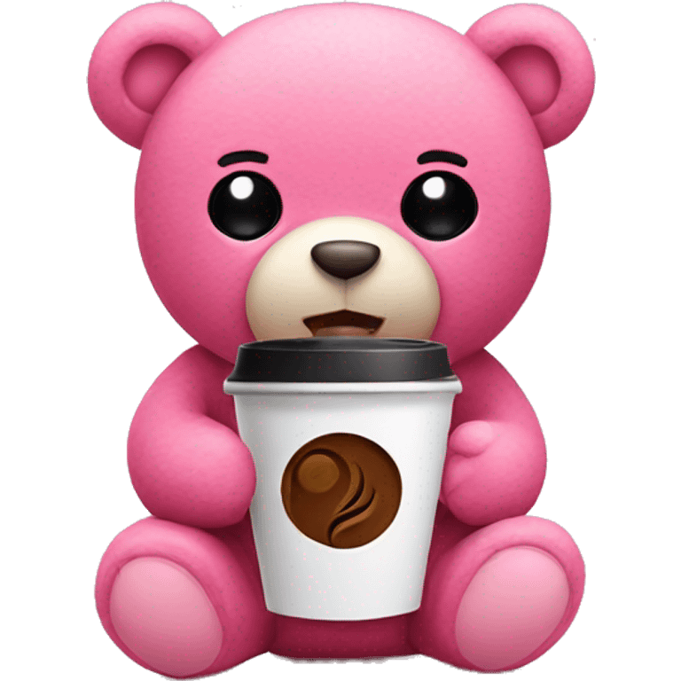 Pink Teddy with a coffe in his Hand  emoji