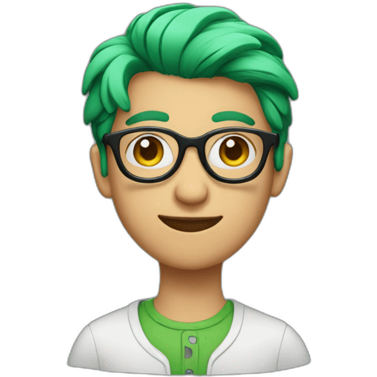 Gile with green hair and glasses holding a heart  emoji