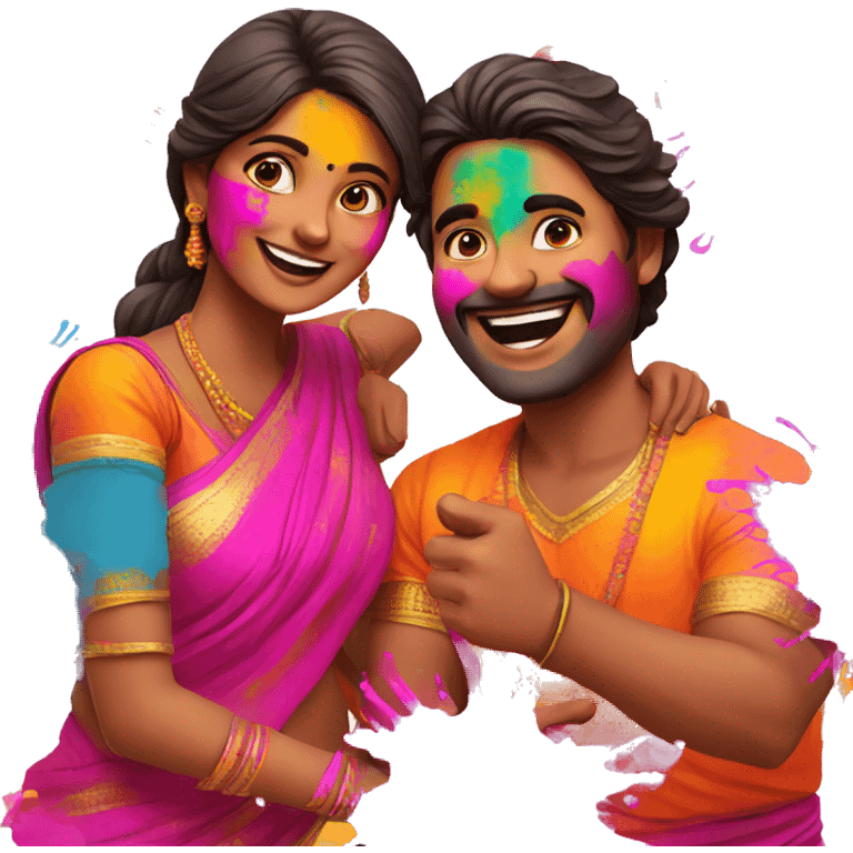 Couple celebrating holi emoji