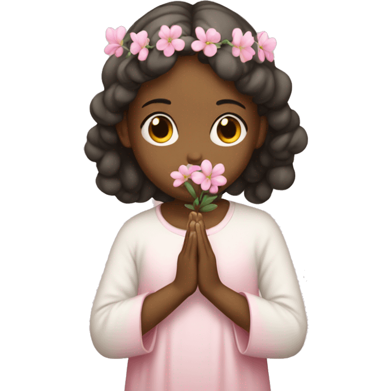 praying girl with pink flora emoji