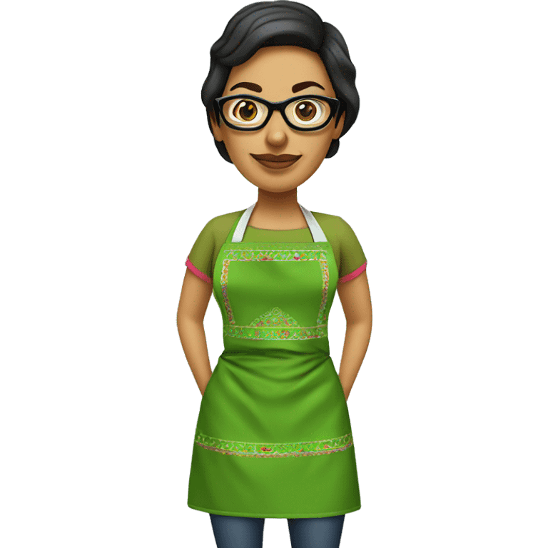 mexican lady green apron  with glasses cooking tacos emoji