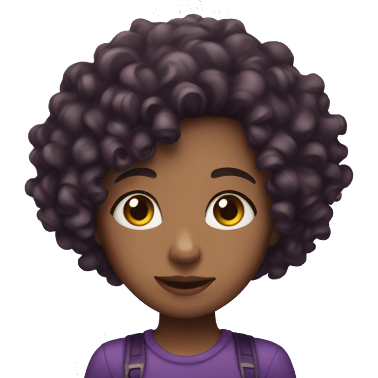 Cute girl with dark purple curly hair emoji