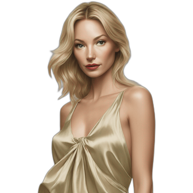 Hyper-realistic painting savannah bond sultry silk dress emoji