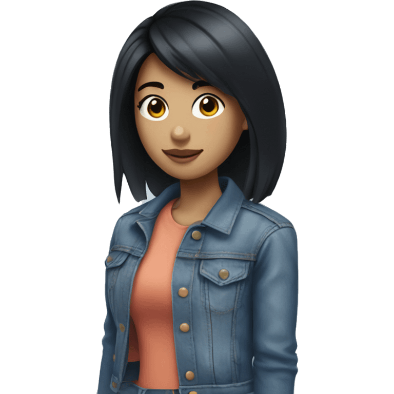 girl with medium black hair and blue streak, wearing a denim jacket emoji