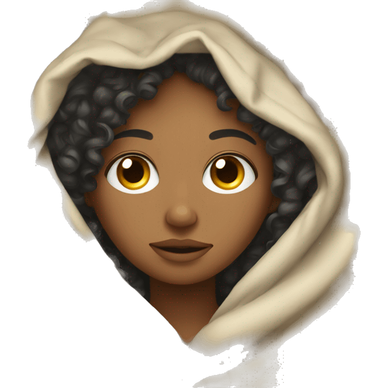 Curly head girl snuggled in a blanket  emoji