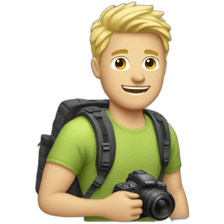 Blonde guy vlogging with a backpack emoji