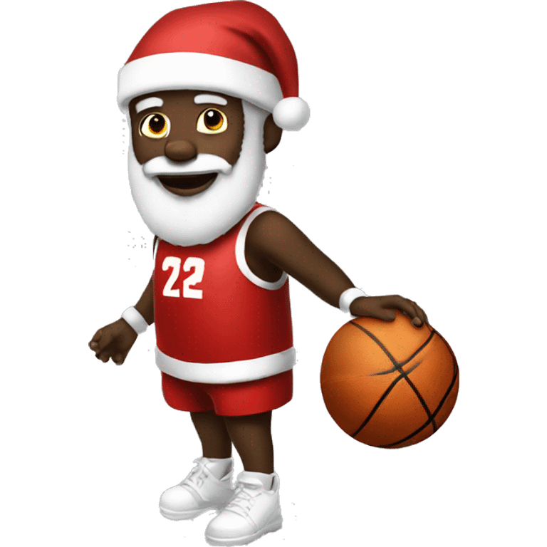 Black Santa clause with a basketball  emoji