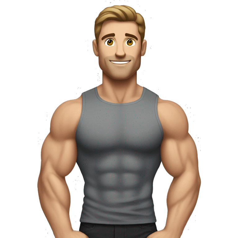 white man, brunette hair, bodybuilder, muscular body emoji