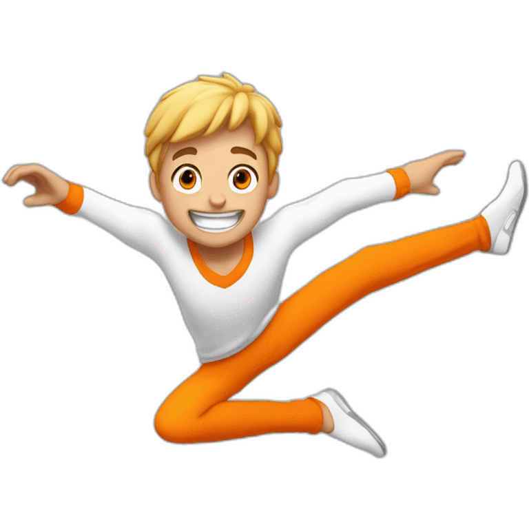 male parcour athlete in orange white cloths, captured mid-air emoji