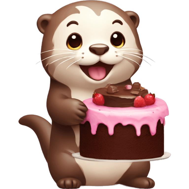 cute otter with a chocolate cake without candles emoji