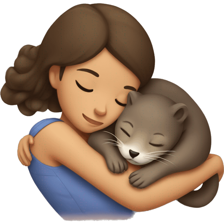 Sleeping Filipino girl cuddling otter emoji