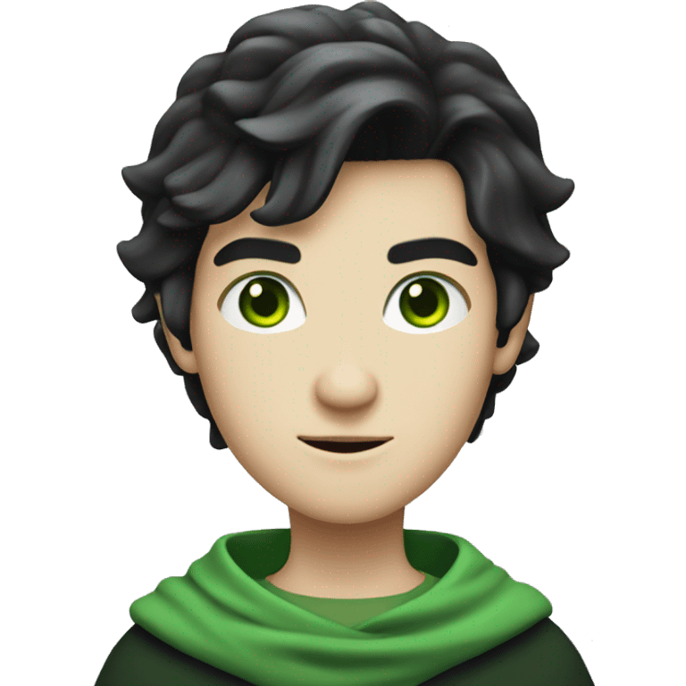 teenage white-skinned wizard with black hair green eyes in green disguise emoji