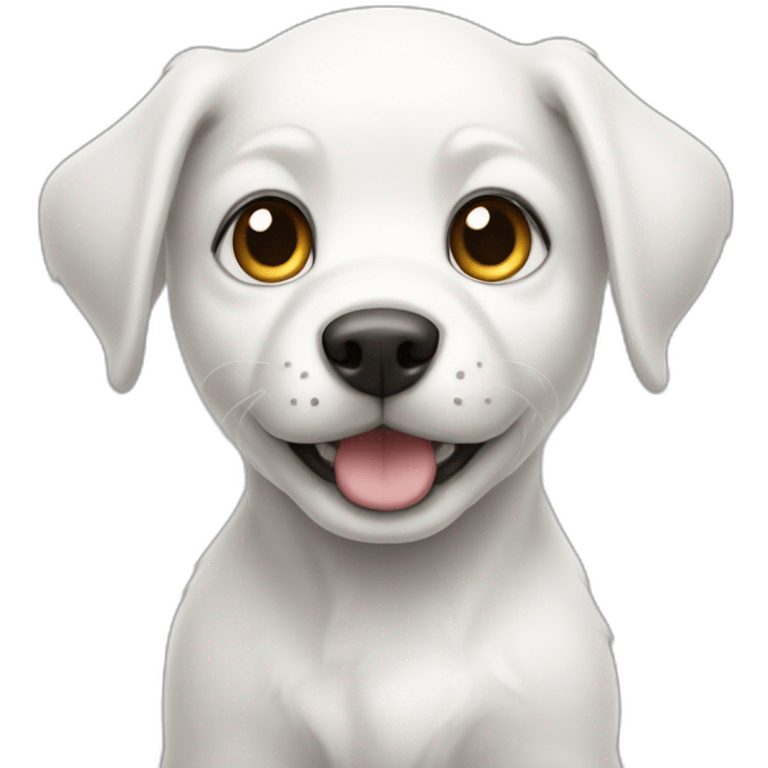 a white puppy with its upper body on hurricane emoji