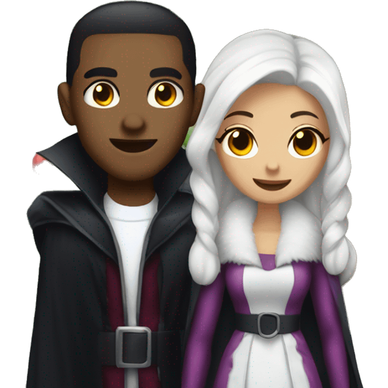 a male vampire next to his lightskin girlfriend in front of a christmas tree emoji