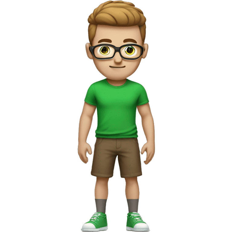 white nerd guy with brown with green t-shirt hair lifting weight emoji