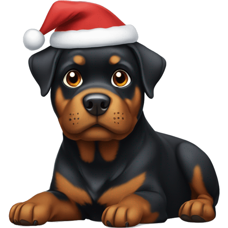 Rottweiler with brown on its face wearing Santa hat  emoji