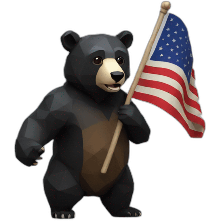 Lowpoly black bear with flag sign GO emoji