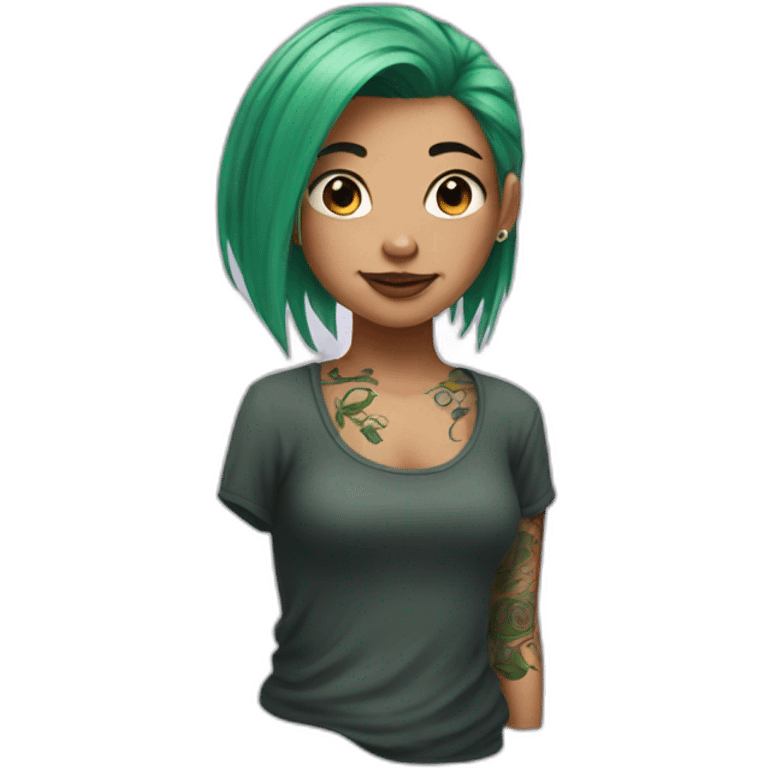 girl with tattoos and green hair emoji