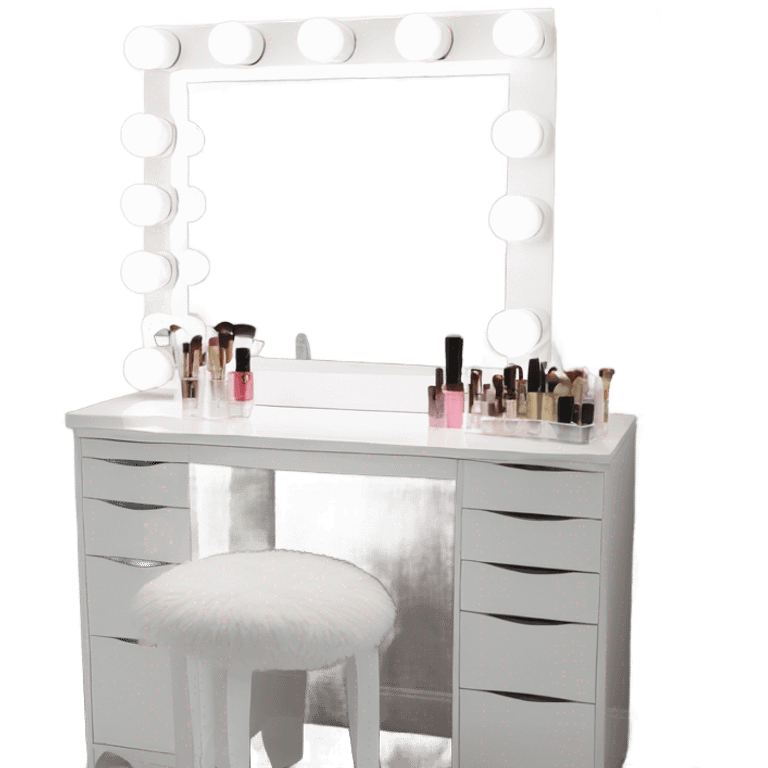 White makeup vanity with led light mirror emoji