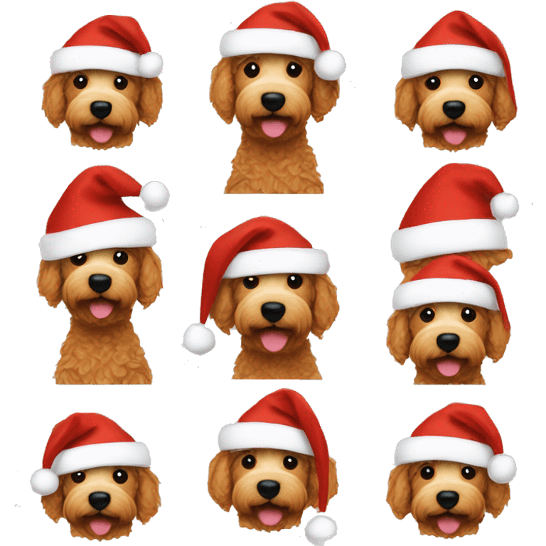 Red mini golden doodle Santa hat emoji