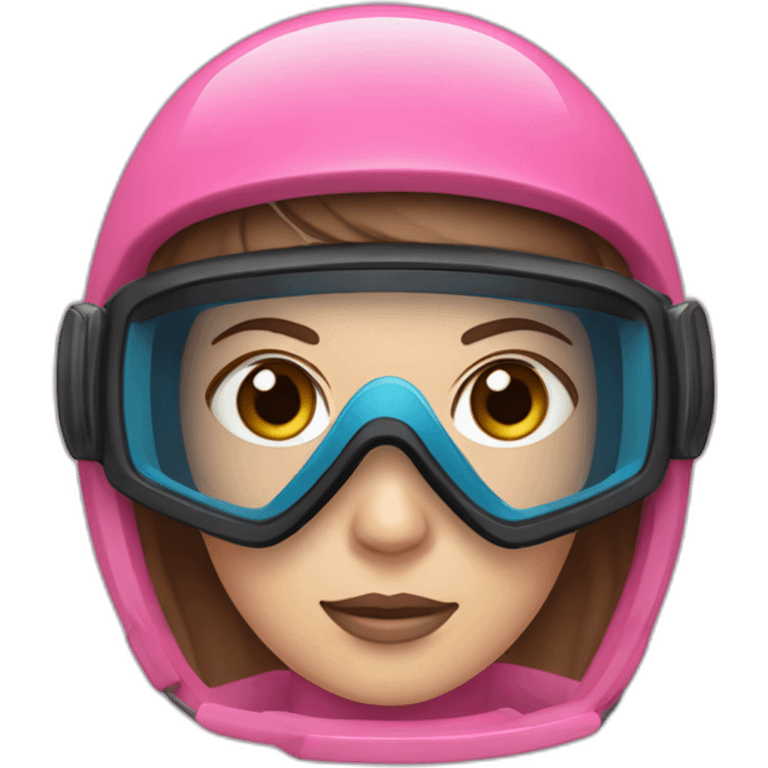 a woman with a scuba diver gear. pink scuba diver mask, with blues eyes inside. brown largue and straight hair emoji